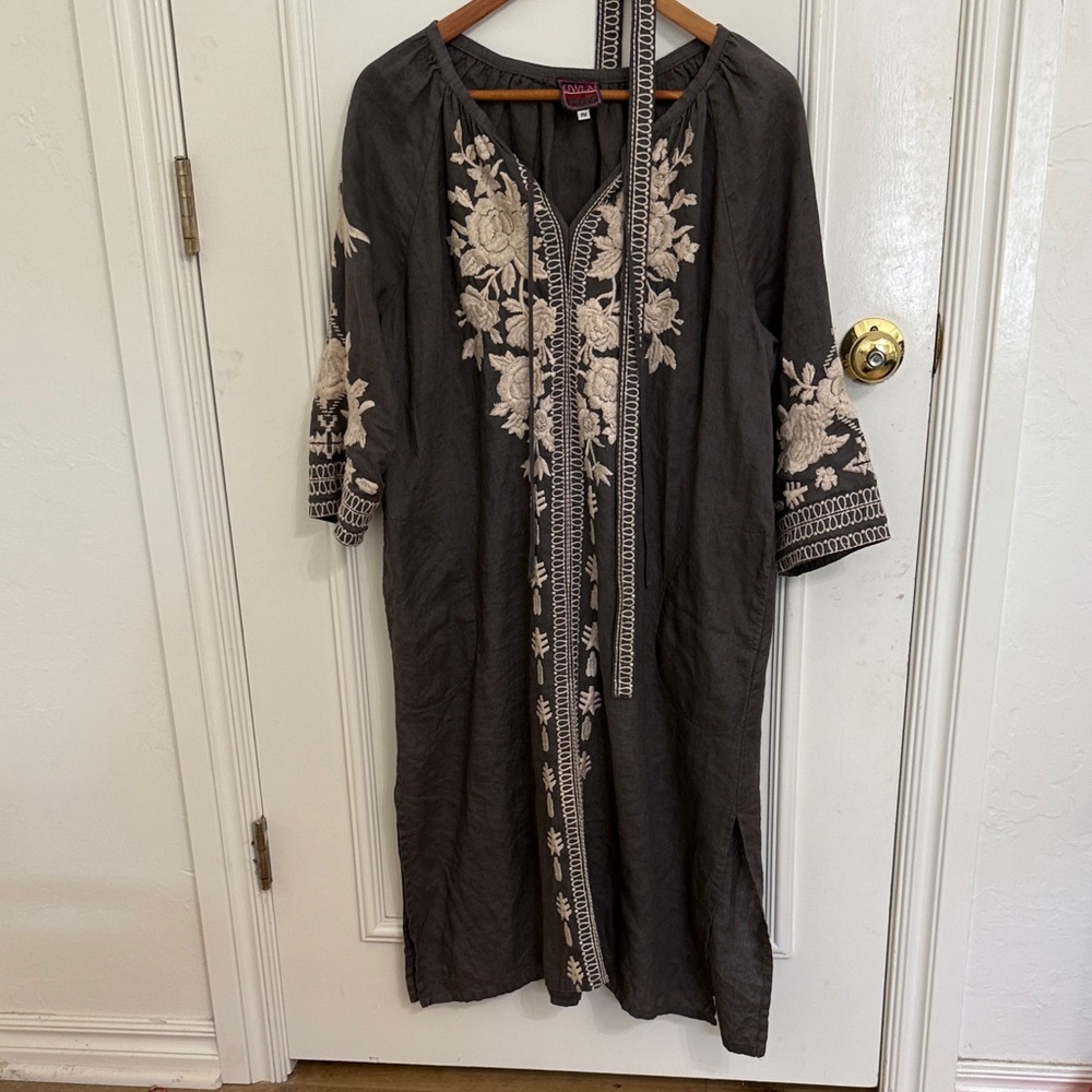 Johnny Was Charcoal Dress with Cream Embroidery